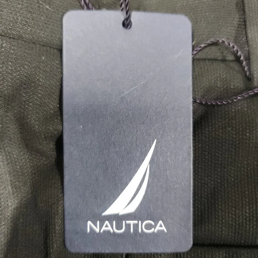 Nautica Men's Flat Front Pants 34W X 32L Black Dress Casual Trousers Brand New